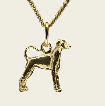 Gouden Dwergpincher oren ongecoupeerd met staart ketting hanger - klein