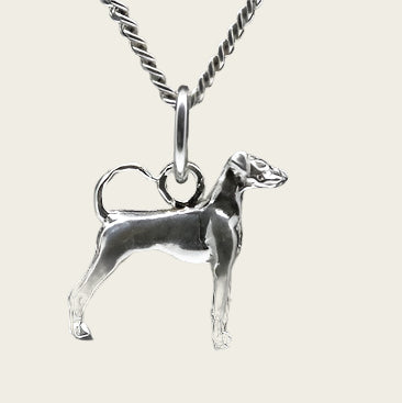 Zilveren Duitse pincher oren ongecoupeerd met staart ketting hanger - klein