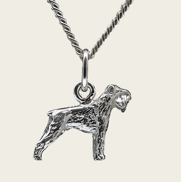 Zilveren Schnauzer dwerg oren ongecoupeerd ketting hanger - klein