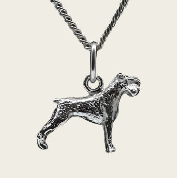 Zilveren Schnauzer middelslag oren ongecoupeerd ketting hanger - klein