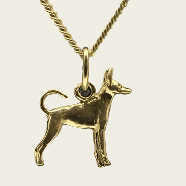 Gouden Dwergpincher oren hoog met staart ongecoupeerd ketting hanger - klein