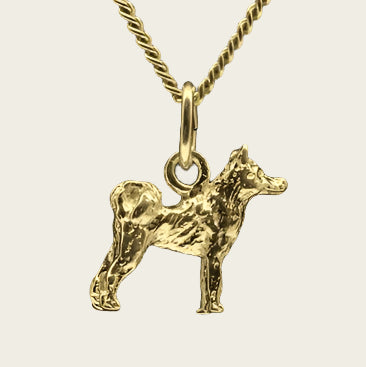 Golden Siberian Husky Tail on Back Necklace Pendant - Small