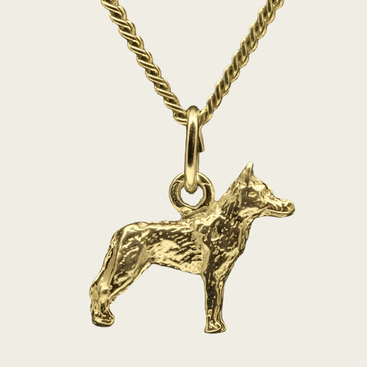 Gold Siberian Husky Tail Down Necklace Pendant - Small