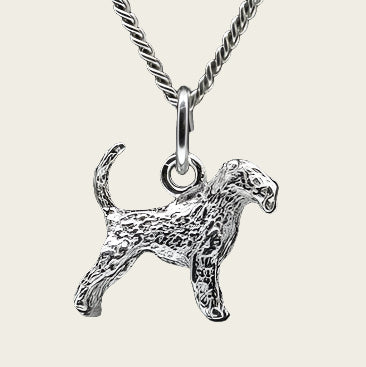 Silver Airedale Terrier with Tail Necklace Pendant - Small