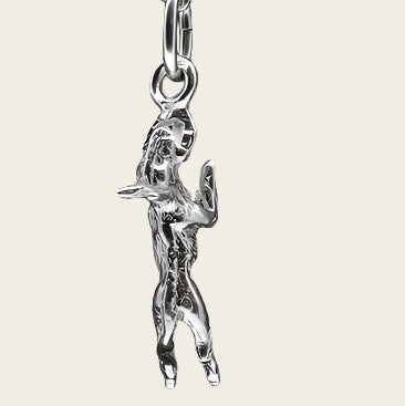 Zilveren Engelse bull terrier hangend aan stok ketting hanger - klein