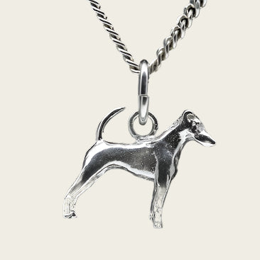 Zilveren Fox terrier gladhaar met staart ketting hanger - klein