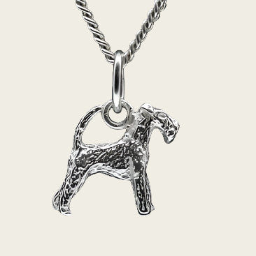 Zilveren Fox terrier draadhaar met staart ketting hanger - klein