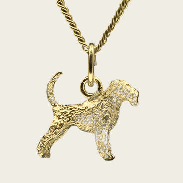 Gouden Airedale Terrier met staart ketting hanger - klein