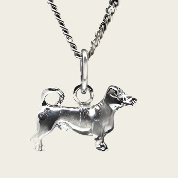 Zilveren Jack russell terrier gladhaar met staart ketting hanger - klein