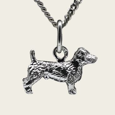 Zilveren Jack russel Terrier ruwhaar ketting hanger - klein