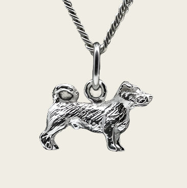 Zilveren Jack russell terrier ruwhaar met staart ketting hanger - klein