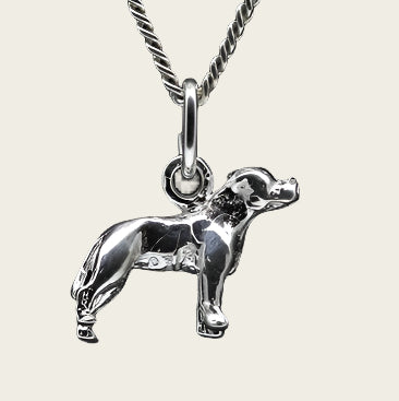 Zilveren Staffordshire bull terrier oren gecoupeerd ketting hanger - klein