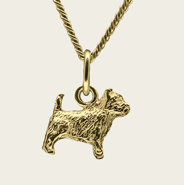Gouden Norwich Terrier met staart ketting hanger - klein