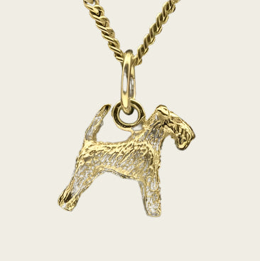 Gouden Welsh Terrier met lange staart ketting hanger - klein