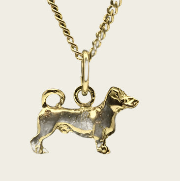 Gouden Jack Russell gladhaar met staart ketting hanger - klein