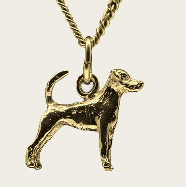 Gouden Jack Russell parson gladhaar met staart ketting hanger - klein