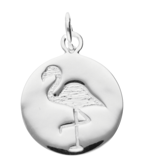 Silver Flamingo round necklace pendant