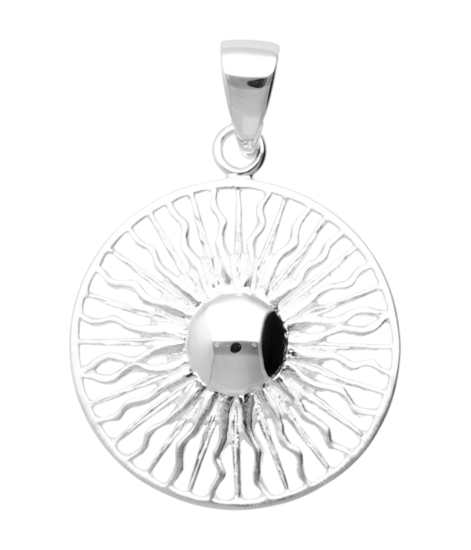 Silver Sun shining in ring necklace pendant