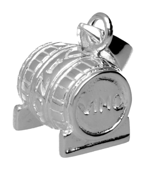 Silver Wine Barrel with Vino Necklace Pendant print