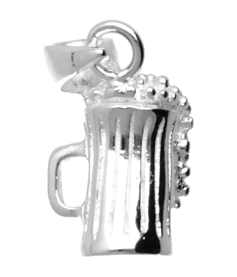 Zilveren Bierpul met schuimend bier kettinghanger