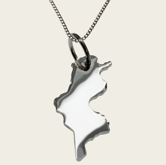 Zilveren Landkaart Tunesië ketting hanger