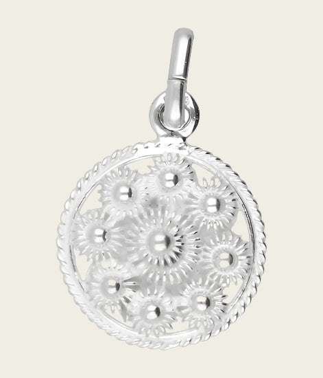 Zilveren Goese platte knop knoop 14 mm. ketting hanger