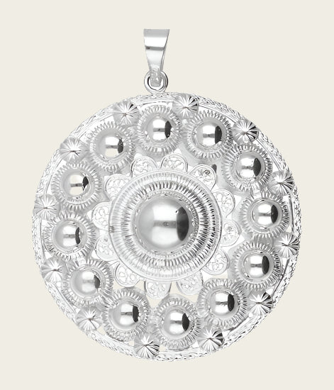Zilveren Goese platte knop knoop 40 mm. ketting hanger