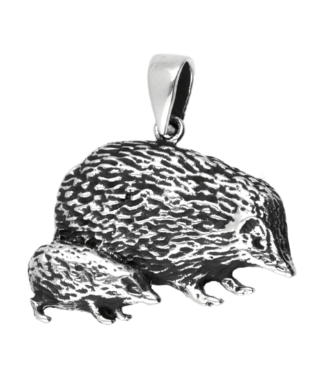 Silver Hedgehog Mother and Child Necklace Pendant