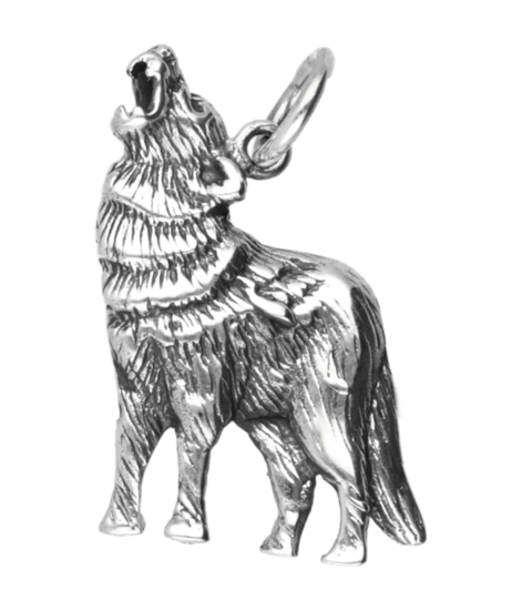 Zilveren Wolf huilend naar de maan ketting hanger