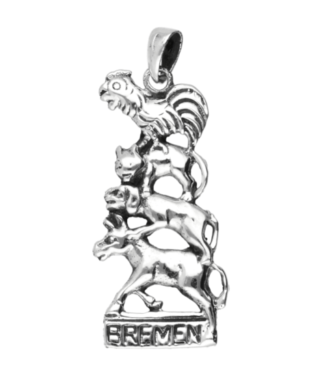 Zilveren Bremer Stadsmuzikanten groot ketting hanger