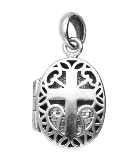 Silver Photo Medallion with Cross Openwork 1 Photo Necklace Pendant