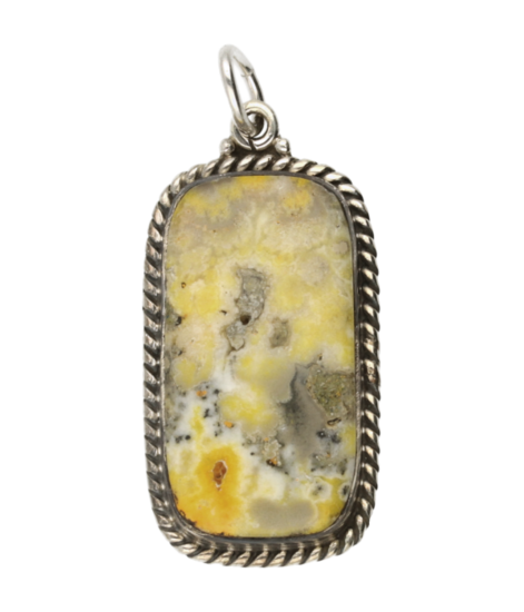 Zilveren Jasper geel edelsteen rechthoek bewerkt ketting hanger