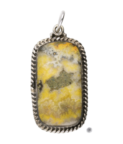 Zilveren Jasper geel edelsteen rechthoek bewerkt ketting hanger