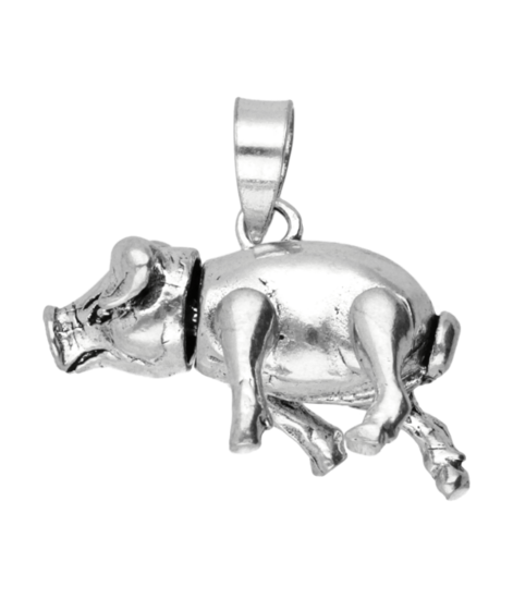 Zilveren Varken bewegend 3D ketting hanger