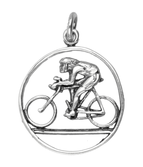Zilveren Fietser in ring detail ketting hanger