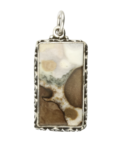 Silver Jasper Gemstone Rectangle with Worked Edges Necklace Pendant