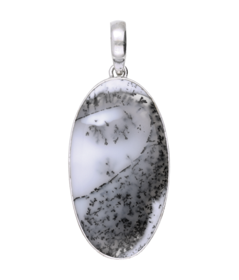 Zilveren Agaat Dendriet XL ovaal ketting hanger