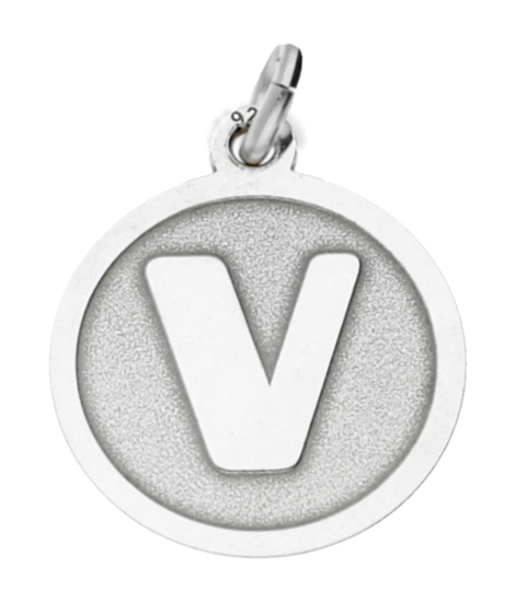 Silver Letter V round matte and gloss necklace pendant