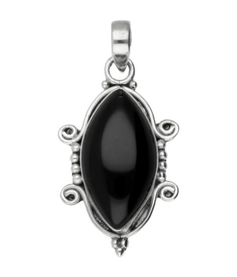 Zilveren Onyx ovaal in massieve zilveren zetting kettinghanger