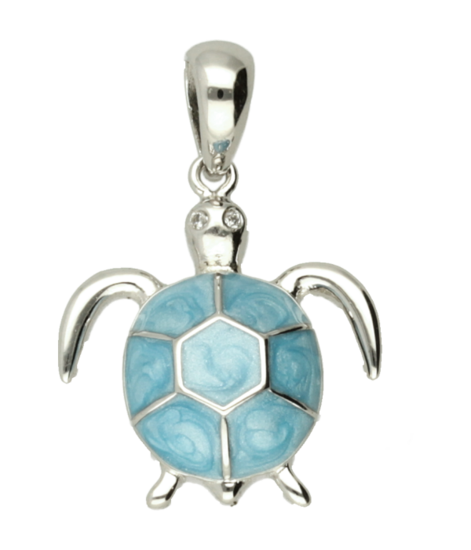 Zilveren Schildpad met blauwe steen kettinghanger