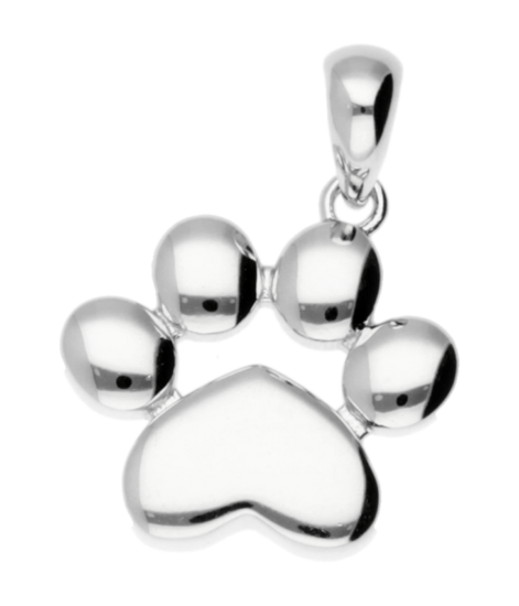 Silver Dog Paw with Heart Necklace Pendant