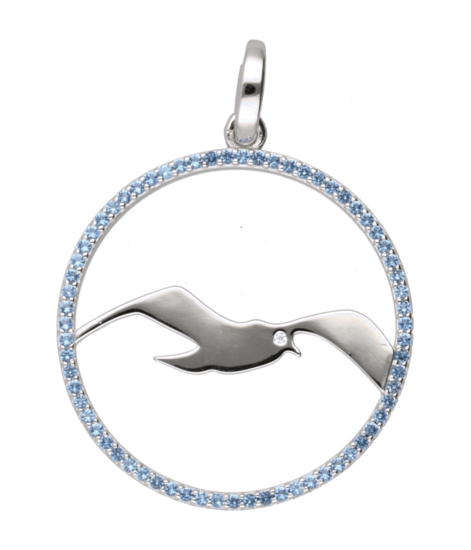 Silver Seagull shine in ring with blue crystals large chain pendant