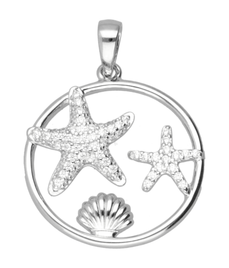 Silver Starfish with shell and crystals in ring