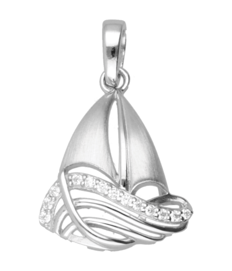 Silver Sailboat with white crystals matte and shiny