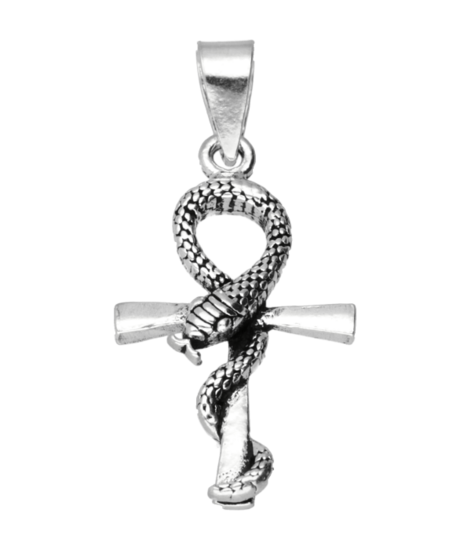 Zilveren Ankh met slang kettinghanger