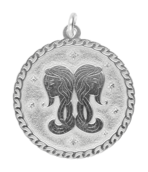 Silver Zodiac Sign Gemini Round Necklace Pendant