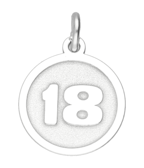 Silver number 18 round matt-gloss necklace pendant