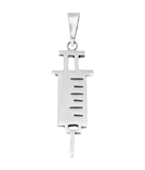 Silver Syringe Large Flat Necklace Pendant