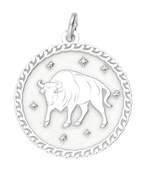 Silver Taurus Zodiac Sign Round Necklace Pendant