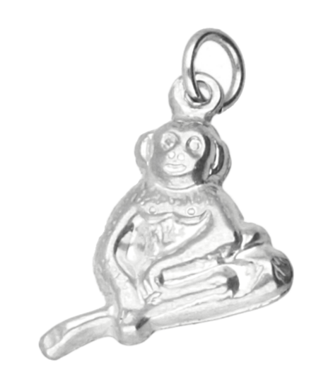 Silver Chimpanzee Monkey Sitting Necklace Pendant